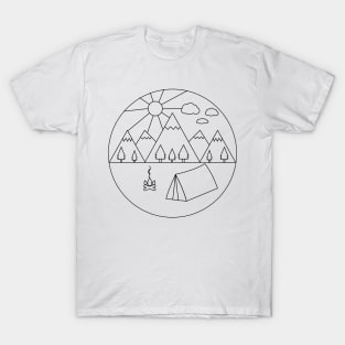 Camping in the mountains - fire camp and tent in a mountains landscape T-Shirt